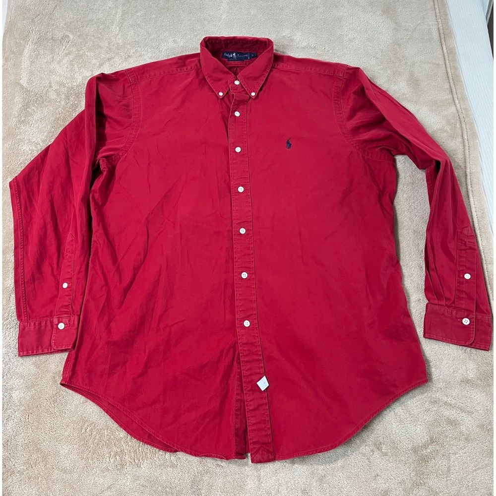 Vintage Polo Ralph Lauren Shirt Men Size Large Red button down Long Sleeve